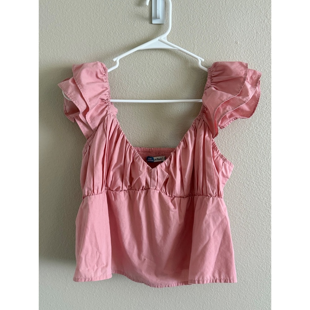 Abercrombie & Fitch Pink Ruffle Sleeve Smocked Peplum Top Medium Sweetheart Neck